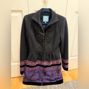 Anthropologie Plenty Tracy Reese Loma Stitched Embroidered Wool Blend Coat